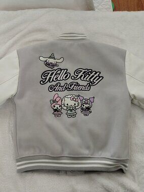 Girls 9/10 Forever 21 Hello Kitty And Friends Gray White Satin Varsity Jacket